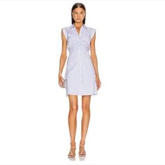 New With Tags Veronica Beard Ferris Dress In Blue Self: 97% Cotton 3% Elastanlining: 100% Cotton. Made In China. Dry Clean Only. Partially Lined. Ruched Front With Button Closures. 77 Chic Light Blue Summer Shirt Dress, Blue Sleeveless Shirt Dress For Day Out, Blue Midi Dress For Summer Office Wear, Light Blue Mini Dress For Summer Workwear, Summer Workwear Light Blue Mini Dress, Fitted Light Blue Shirt Dress For Summer, Blue Mini Dress For Office In Spring, Summer Office Mini Shirt Dress, Summer Mini Shirt Dress For Office