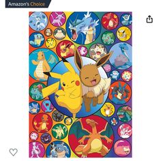 the pokemon movie poster is shown with many different characters on it, including pikachu and