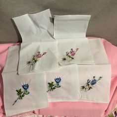 Lot Of 5 Available Never Used Flower Handkerchief, Vintage White Rectangular Handkerchiefs, Women Embroidery, White Embroidered Flower-shaped Handkerchiefs, Vintage Multicolor Spring Handkerchiefs, Vintage Cream Embroidered Handkerchiefs, Pink Vintage Flower-shaped Handkerchief, Vintage Handkerchief, Vintage Handkerchiefs