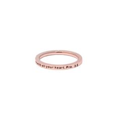 This beautiful scripture-engraved cubic zirconia ring is made of solid, surgical-grade stainless steel and plated with a brilliant rose gold finish. It is an elegant way to carry the truth wherever you go. DETAILS: Metal: Stainless Steel Color: Rose Gold Finish: Polished Engraving: ﻿"Trust in the Lord with all your heart. Pro. 3:5" Rose Gold Cz Ring, Words Encouragement, God's Love Never Fails, True Love Waits, Love Is Patient Love Is Kind, Armor Ring, Multi Ring, Beautiful Scripture, Waiting For Love