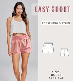 the easy short sewing pattern is designed for women and includes shorts with pockets, side - by - side