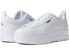 PUMA Mayze Classic | Zappos.com Womens Puma Shoes, Puma White Sneakers Outfit Women, Puma Mayze Platform, Shoes Puma Women, Cute Puma Shoes, Puma Platform Sneakers Outfit, Puma Mayze Outfits, Puma Shoes Women Outfit, Puma Sneakers Women