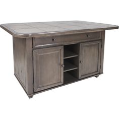 a kitchen island with two doors and one drawer on the top, in grey wood