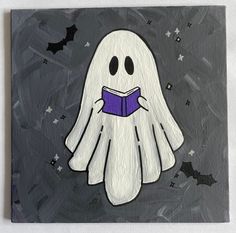 a painting of a ghost reading a book