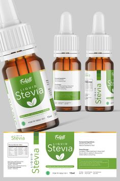 three bottles of stevia with labels on them