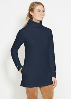 A wardrobe essential and best-seller, our Cobble Hill Turtleneck is made in our washable, ultra-soft, non-wrinkle, non-iron Vello Fleece, which is made using re Dudley Stephens, Mom Wardrobe, Cobble Hill, Recycled Yarn, Tunic Styles, Personal Shopper, Wardrobe Essentials, Stand Up, High Neck Dress