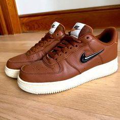 Comes With A Set Of Baby Blue Laces. Only Worn A Couple Of Times. Casual Nike Air Force 1 Leather For Streetwear, Casual Leather Nike Air Force 1 For Streetwear, Casual Nike Air Force 1 Low-top Leather, Sporty Custom Brown Sneakers With Gum Sole, Brown Casual Custom Sneakers For Streetwear, Casual Brown Custom Sneakers For Streetwear, Nike Air Force 1 Leather With Gum Sole, Brown Nike Air Force 1 For Streetwear, Casual Nike Air Force 1 With Gum Sole