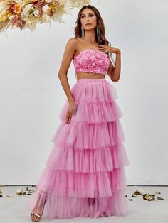 Product Code: FSWU9024 Embellishment: Mesh Fabric: 100% Polyester Back Style: Zipper Up Fully Lined: Yes Built-in Bra: No Available Color: Pink Stretch: Moderate Fits true to size Imported Model Information: Height: 5' 2" Bust: 33.5'' Waist: 24“ Hips: 35.5” wearing US size Small Flower Tube Top, Tiered Maxi Skirt, Pink Parties, Mesh Skirt, Two Piece Outfit, Tube Top, Mesh Fabric, Fashion Online Shop, All Fashion