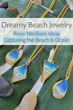 Here are some dreamy resin beach jewelry ideas that capture the sandy shore and blue waves perfectly! It's kind of magical how these resin beach necklaces give you a vista of blue ocean waves rolling onto the sand, all in a small pendant. Follow the link to beachblissdesigns.com and grab you beach to wear! Resin Beach, Necklace Ideas, Resin Necklace, Blue Waves, Small Pendant, Ocean Beach