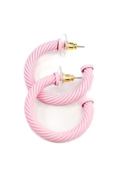 These cable hoop earrings are perfect as a fun statement piece.DetailsJEWELRY IS FINAL SALE• Made in United States Detailed Jewelry, Rose Earrings, Rose Gold Earrings, Final Sale, Hot Pink, Lavender, Hoop Earrings, Cable, Rose Gold