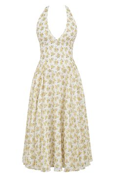 Get ready for garden-party season in a dreamy georgette sundress blooming with a stunning floral print and cut with a back-exposing halter neck. Exclusive retailer Hidden back-zip closure Halter neck Sleeveless, with cutaway shoulders Lined 100% polyester Dry clean Imported Short Sleeve Sundress, Summer Garden Party Outfit, Floral Outfit Ideas, Pretty Sundresses, Floral Dresses Casual, Halter Summer Dress, Vacay Dress, Sundress Outfit, Vintage Sundress