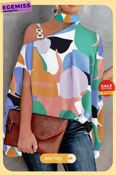 Multicolor Casual Print Patchwork Asymmetrical Half A Turtleneck Tops Casual Asymmetrical Patchwork Blouse, Chic Multicolor Patchwork Blouse, Chic Multicolor One-shoulder Top, Chic One-shoulder Multicolor Top, Multicolor Tops With Asymmetrical Hem For Fall, Multicolor Tops For Fall With Asymmetrical Hem, Fall Multicolor Tops With Asymmetrical Hem, Trendy Multicolor Patchwork Blouse, Multicolor Asymmetrical Hem Tops For Fall