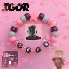 🎀🤍An IGOR inspired braceletPlease note that due to their handmade nature, not every accessory will have the EXACT same bead pattern as the listing photo. The same color pallets will be used. Do not stretch! This bracelet is not invincible, treat it kindly! 🫶🤍 Please consider supporting this shop as well as me in gathering funds for college!🤍 Bracelet Ideas Tyler The Creator, Cmiygl Bracelet, Igor Bracelet, Tyler The Creator Bracelet, Tyler The Creator Igor, Make Clay Beads, Kandi Bracelets, Diy Bracelets Patterns, Bead Pattern