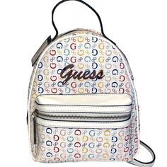 New With Tags Guess Backpack. Backpack Has Adjustable Straps. Dimensions: 11” Tall, 9” Wide At The Base, 5.5” Deep (Including Front Pocket). Casual White Backpack, Casual White Bags With Logo, Casual White Bag With Logo, Logo Backpack For Everyday Use, Casual White Backpack With Removable Pouch, Logo Everyday Backpack, Trendy Logo Backpack Bag, White Logo Backpack For Everyday Use, Everyday White Backpack With Logo