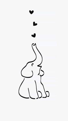 an elephant and its baby are sitting in front of each other with hearts coming out of their mouths