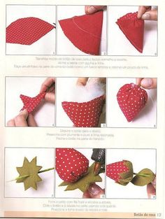 the instructions for making strawberries are shown in several different ways, including sewing and stitching