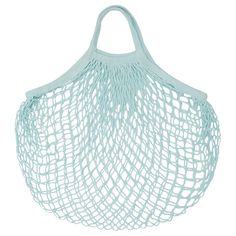 a light blue net bag on a white background