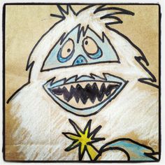 a drawing of a cartoon character with sharp teeth