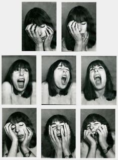 black and white photograph of woman making faces