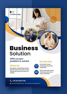 a blue and yellow business flyer template