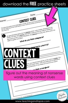 an image of a text box with the words content clues and a pink arrow above it