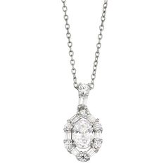 "Dress to dazzle whenever you wear this Contessa Di Capri cubic zirconia oval pendant necklace. Dress to dazzle whenever you wear this Contessa Di Capri cubic zirconia oval pendant necklace. Pendant size: 9.5 mm x 20 mm Drop length: 0.7 in. Chain length: 18 in. Chain type: cable Nickel free Metal: sterling silver Plating: rhodium Finish: polished Packaging: boxedSTONE DETAILS Stone type: cubic zirconia Total weight: 2 1/5 ct. Center stone weight: 1 1/4 ct. Center stone size: 5 mm x 7mm Shape: ov Dazzling Oval Diamond White Necklace, Oval Diamond White Dazzling Necklace, Classic Oval Pendant Cubic Zirconia Necklace, Oval Diamond White Cubic Zirconia Necklace, Dazzling Oval Solitaire Cubic Zirconia Necklace, Oval Cubic Zirconia Diamond Necklace With Accents, Oval Pendant Diamond Necklace With Cubic Zirconia Accents, Cubic Zirconia Diamond Necklace With Oval Pendant, Cubic Zirconia Diamond Accented Oval Pendant Necklace