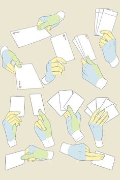 several hands holding papers and gloves on top of each other, with one hand in the middle