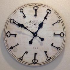 a clock that is on the wall with keys attached to it's face and hands