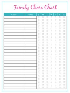 a printable family chore chart