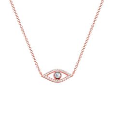 Embrace elegance and protection with our 14K Gold Evil Eye Necklace. This captivating piece features a beautifully crafted evil eye pendant, a timeless symbol of warding off negativity. Set in luxurious 14K gold, the eye is adorned with 0.15 carats of sparkling diamonds, adding a touch of sophistication and brilliance. Suspended from a delicate 14K gold chain, this necklace effortlessly combines style and symbolism. Perfect for everyday wear or as a meaningful gift, this necklace is a chic and p Yellow Gold Eye Necklaces With Diamond Eyes, Luxury Evil Eye Necklace Gift, Diamond Evil Eye Pendant Necklace, Luxury Gold Necklaces With Evil Eye Detail, Luxury Gold Necklaces With Evil Eye, Luxury Gold Evil Eye Necklaces, Luxury Diamond Eyes Necklace As Gift, Elegant Rose Gold Necklaces With Diamond Eyes, Luxury Diamond Eyes Necklace For Gift