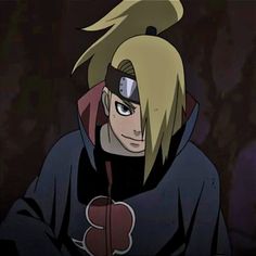 an anime character with blonde hair wearing a black and red hoodie, standing in front of a dark background