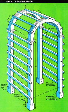 the diagram shows how to build a garden arbor for an outdoor space that has been built into