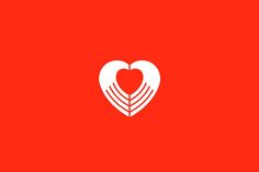 a heart with two hands holding each other on a red background, logo design for a company