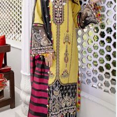 New 3 Piece Anaya By Kiran Laxuary Lawn Unstitched Yellow Kurta, Yellow Bollywood Kurta With Printed Motifs, Traditional Yellow Sets With Printed Motifs, Yellow Unstitched Kurta, Yellow Semi-stitched Kurta With Printed Motifs, Semi-stitched Yellow Kurta With Printed Motifs, Yellow Bollywood Salwar Kameez With Printed Motifs, Yellow Kurta With Printed Motifs, Yellow Long Sleeve Salwar Kameez For Eid