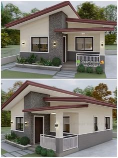 two pictures of the same house in different stages