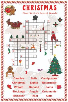 a christmas crossword puzzle game with santa's sleigh and reindeers