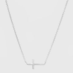 Sterling Silver Horizontal Cross Station Necklace - Silver, Girl's Adjustable Minimalist Cross Necklace, Elegant Everyday Silver Cross Necklace, Minimalist Cross Pendant Necklace For Formal Occasions, Elegant Silver Cross Necklace For Everyday, Minimalist Adjustable Cross Necklace, Diamond Jewelry Expensive, Horizontal Cross Necklace, Necklace With Initials, Silver Y Necklace