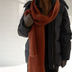 "The wonderfully fluffy Mohair ribbed SCARF is hand knitted from soft and warm KID mohair, silk and MERINO wool blend. Chunky knit, still light classic winter hat weight to elevate any outfit, so you can pair it with an oversized coat or your bomber jacket. Whether casually  wrapped around your neck or thrown over the shoulders, this extra long scarf strikes the perfect balance between warmth and softness. Both light and fuzzy, this extra soft SCARF has a fold-over brim for extra warmth. Spend t Linen Slip Dress, Wide Leg Linen Trousers, Mohair Scarf, Ribbed Scarf, Oversized Streetwear, Linen Tunic Dress, Orange Scarf, Long Linen Dress, White Scarves