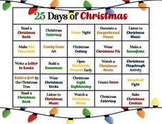 the 25 days of christmas calendar is shown with lights and garlands hanging from it