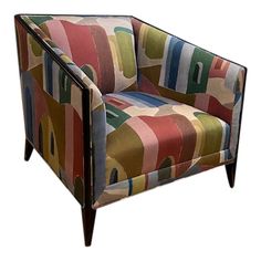 The Aubree chair from Bernhardt has wonderful contemporary style. The fabric is the Riad  cotton/linen print from Scalamandre.  This abstract graphic print pairs beautifully with the contemporary lines of the Aubree chair. The are two Aubree chairs available. the price is for each chair. Extra Bold Contemparty Large Print Upholstery Fabric, Bernhardt Germaine, Bernhardt Palisades Sofa, Bernhardt Linea, Bernhardt Penrose Credenza, Club Chairs, Cotton Linen, Graphic Prints, Contemporary Style