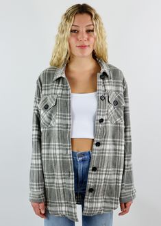 We are obsessing over this plaid shacket! It features a collared neckline, button-up closure, and has front pockets. Style this trendy jacket with a long sleeve top and jeans for the perfect fall outfit! We know you'll be obsessing over this shacket as much as we are. Model Info Meet Zoe! Here she is wearing a size Small. Hips: 35” | Waist: 25” | Bust: 32” | Height: 5’7” The Details Oversized Woven Material Collared Neckline Button Up Closure Front Pockets Hand Wash Cold, Lay Flat To Dry Self: 8 Fall Plaid Flannel Shirt With Pockets, Winter Plaid Collared Shacket, Trendy Fall Flannel Button-up Shirt, Trendy Fall Button-up Flannel Shirt, Trendy Button-up Flannel Shirt For Fall, Spring Plaid Flannel Outerwear, Trendy Fall Flannel Shirt With Pockets, Fall Flannel Shirt For Workwear, Fall Flannel Outerwear For Work