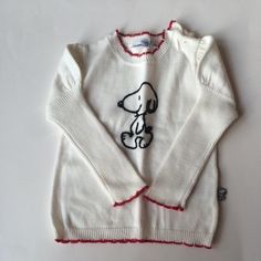 Ivory Cotton/Acrylic Long Sleeve Sweater With Red Trim. 2 Button Closure By The Neck. Black Embroidered Snoopy On Chest. Size 12 Months. Handwash Only. New Without Tags. Moomin Sweater, Snoopy Clothes, Snoopy Sweatshirt, Snoopy Sweater, Boys Cardigans, Reindeer Sweater, Fox Sweater, Leopard Sweater, Cute Winter Outfits