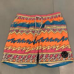 Brand New Retro Maui And Sons Size Small Board Shorts! Summer Festival Bottoms With Graphic Print, Casual Bottoms With Vibrant Print For Vacation, Casual Vibrant Print Bottoms For Vacation, Pink Graphic Print Shorts For Summer, Casual Patterned Bottoms With Vibrant Print, Casual Beach Bottoms With Vibrant Print, Summer Bottoms With Vibrant Patterned Print, Red Graphic Print Summer Shorts, Red Graphic Print Shorts For Summer