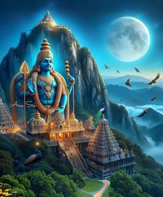 an artistic painting of lord ganeshra on the top of a mountain