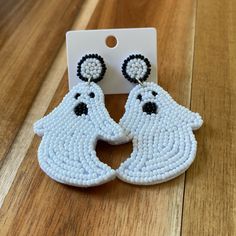 Women’s Beaded Ghost Earrings New Boo Ghost Halloween Casual White Beaded Earrings, Fun White Beaded Earrings, Beaded Ghost, Onyx Earrings Studs, Artsy Earrings, Black Onyx Earrings, Ghost Earrings, Bead Sewing, Bead Embroidery Patterns