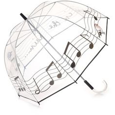 a clear umbrella with musical notes on it's side and an upside down handle