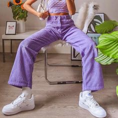 Summer Y2k Outfits, Aesthetic Outfits Y2k, Trousers Baggy, Y2k Trousers, Women Sweatpants, Corduroy Pants Women, Purple Pants, Outfits Y2k, Y2k Aesthetic Outfits