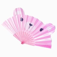 a pink fan with panda faces on it