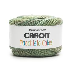 yarn that is green and white with the words carbon machchato cakes on it