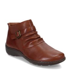 PRICES MAY VARY. Rouching on the instep and a strap and buckle gives the upper extra visual interest 1.75" heel height Soft synthetic outsole provides comfort all day Clark Shoes For Women, Clarks Women's, Genuine Leather Shoes, Dark Tan, Synthetic Rubber, Clarks Shoes, Boot Shoes Women, Winter Boots, Tan Leather